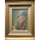 A, Roessley (German) A man with a mearsham pipe, oil on board, signed, 22 x 16cm