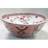 A late 19th/early 20th century Swatow type polychrome bowl, the exterior painted in red green and