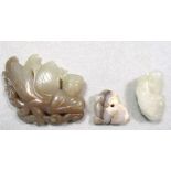 A jade winged human, Shoulao and a goat pendants, the pale green half human flying on toffee