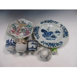 Six 18th century and later Chinese porcelains together with a Fukugawa miniature jug, the blue and