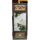 A pair of Republic period panels, the rectangular shapes painted with birds and lotus and mounted