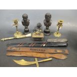 Bronzes, candlesticks, trench art etc