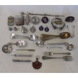 A rams' head silver bangle and various small silver items