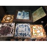 A collection of Minton & other Victorian tiles, together with four Delft tiles & others