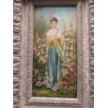 Bortrand, Classical girl in a garden, oil on board; and another head study (2)