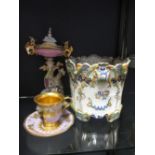 A 'Rouen' planter, Paris vase and an Ed. Honore cabinet cup and saucer