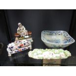 A Jacob Pettit inkstand, a Mason's inkstand, a bowl and a Coalport pen tray