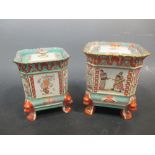 A graded set of two Mason's pot pouri jars, stoppers and lids