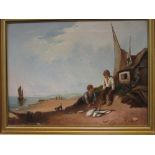 R Douglas, 'The day's catch', oil on canvas 29 x 39cm