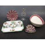 A Minton inkstand, another Paris porcelain, Venetian glass and a pair of cream ware oval bowls