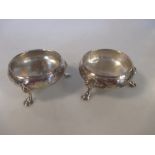 A pair of George II silver tub salts, makers mark indistinct, London 1756, circular and raised on