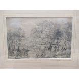 A Nasmyth pencil and ink sketch (11 17cm) of figures in a landscape and a monochrome watercolour