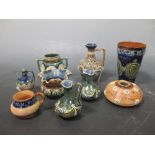 A small collection of Doulton miniature wares and a Victorian commemorative beaker