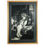 Follower of Michael Ayrton, an unsigned monochrome print of a crouching figure