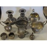 Various items of silver to include three cream jugs, mustard, two handled sucrier and a pair of