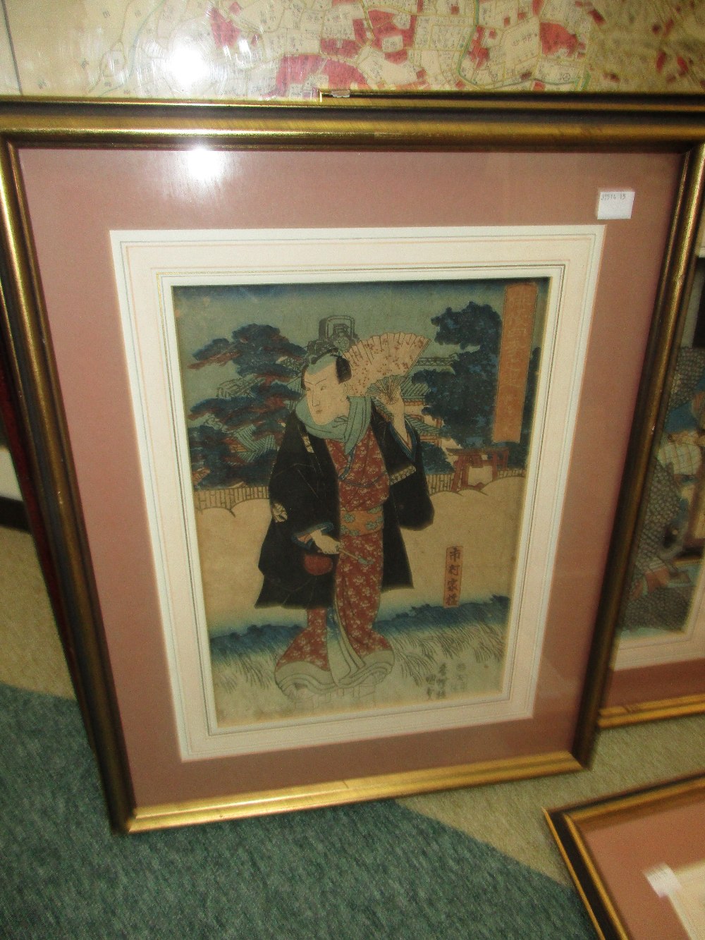 Utugawa School, seven Japanese woodblock prints, oban, within gilt frames (7) - Image 5 of 5