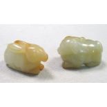 A Chinese nephrite jade hare and a Buddhist lion pup, the hare 4.5cm (1.75 in) wide and the pup, 5cm