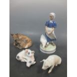 Four Royal Copenhagen figure groups to include pigs, foxes and others