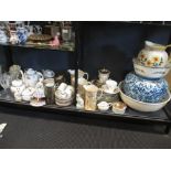 A large collection of decorative ceramics and glassware, including five St Louis wine glasses,