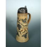 Arthur Barlow for Doulton Lambeth, a silver mounted stoneware flagon, of tapering cylindrical form