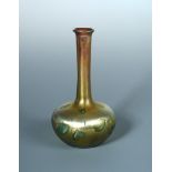 A Tiffany Favrile glass bottle vase, the rich iridescent gold coloured ground decorated with heart-