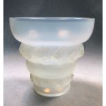 A Sabino opalescent glass vase, the tapering body moulded with two bands of fish, etched mark