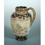 Hannah and Lucy Barlow for Doulton Lambeth, a stoneware jug, incised with a frieze of ponies,