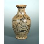 Hannah Barlow for Doulton Lambeth, a stoneware vase, incised with running ponies, impressed and