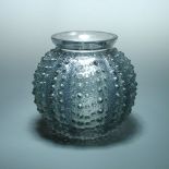 Oursin, an R. Lalique glass vase, with green/blue tinting and highlighting, wheel etched R.