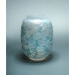 Monnaie du Pape, an R. Lalique glass vase, with blue tinting and highlighting, stencilled R. Lalique
