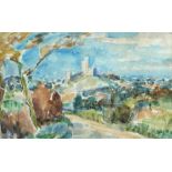 § Peggy Somerville (British, 1918–1975) Castle landscape watercolour 12 x 19.50cm (5 x 8in)