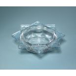 Fauvettes, an R. Lalique glass ashtray, with blue highlighting, etched R. Lalique mark and