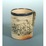 Hannah Barlow for Doulton Lambeth, a stoneware mug, the cylindrical form incised with two red
