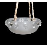 Madagascar, a rare R. Lalique frosted glass plaffonier, complete with suspension hooks and