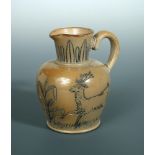 Attributed to Hannah Barlow for Doulton Lambeth, a stoneware jug, incised with a running stag and