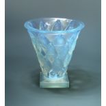 A Sabino opalescent glass vase, the inverted conical body moulded with vertical fish to a square