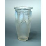 Ceylan, an R. Lalique opalescent glass vase, with blue highlighting, wheel etched R. Lalique mark