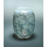 Monnaie du Pape, an R. Lalique glass vase, with extensive blue highlighting, etched and moulded R.