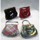 Vivienne Westwood, London, four leather clutch purses, variously finished in red patent faux