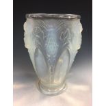 A large Verlys opalescent glass vase, moulded with Thistle heads, moulded mark 25.50cm (10in)
