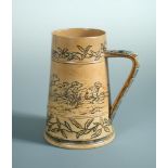 Hannah Barlow for Doulton Lambeth, a stoneware jug, decorated with an incised band of running lambs,