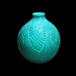 Espalion, an R. Lalique green cased glass vase, etched R. Lalique mark and numbered 996 18cm (7in)