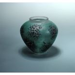 Esterel, an R. Lalique green and black tinted glass vase, stencilled R. Lalique mark 16cm (6in)