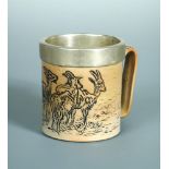 Hannah Barlow for Doulton Lambeth, a small stoneware mug, incised with goats, the handle with