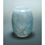 Monnaie du Pape, an R. Lalique glass vase, with blue tinting and highlighting, moulded R. Lalique