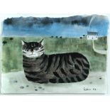 § Mary Fedden, OBE, RA (British, 1915–2012) A Tortoiseshell Cat, resting in a landscape, a cottage