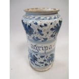 Agripa' tin glaze drug jar, 22cm high