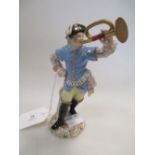 A Meissen figure of a trumpeter 14cm high