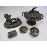 A small bronze censer, a silver trinket box and others