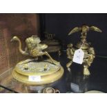 A late 19th century novelty inkwell, a running Ostrich with turquoise eyes and a hinged cover with